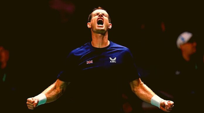 Great Britain's Andy Murray celebrates beating Switzerland's Leandro Riedi during the Davis Cup group stage match.