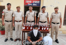 16 बोतल अवैध देसी शराब सहित युवक काबू , आबकारी अधिनियम के तहत मामला दर्ज