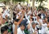 बिजली कर्मचारी 2 जुलाई को घेरेंगे ऊर्जा मंत्री का आवास नारेबाजी करते हुए बिजली कर्मचारी